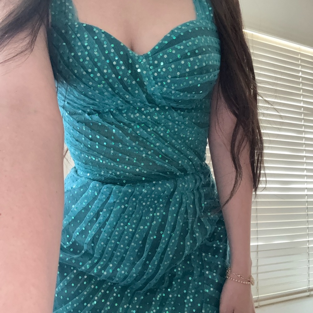 Chic Strapless Teal Polka Dot Dress